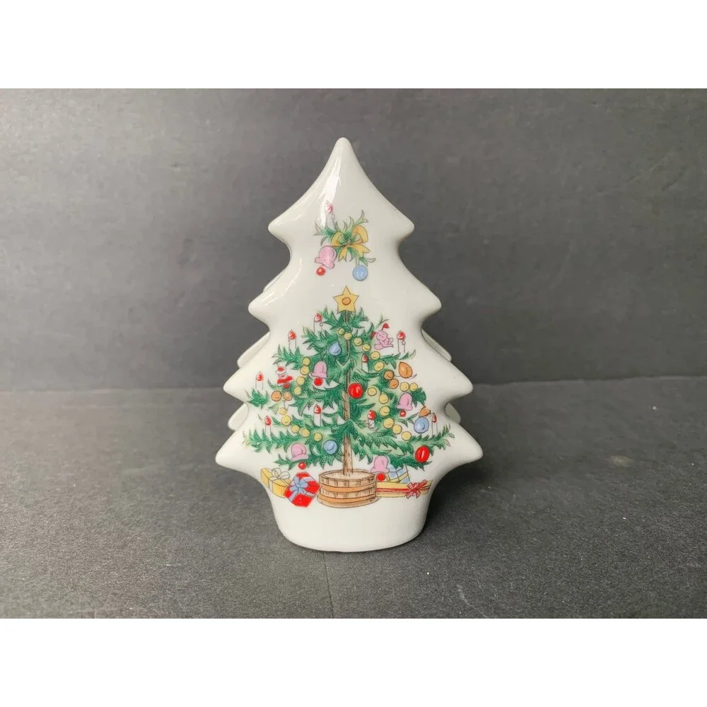 Vintage Lefton Christmas Tree Napkin Holder - Hand Painted Holiday Kitchen Decor